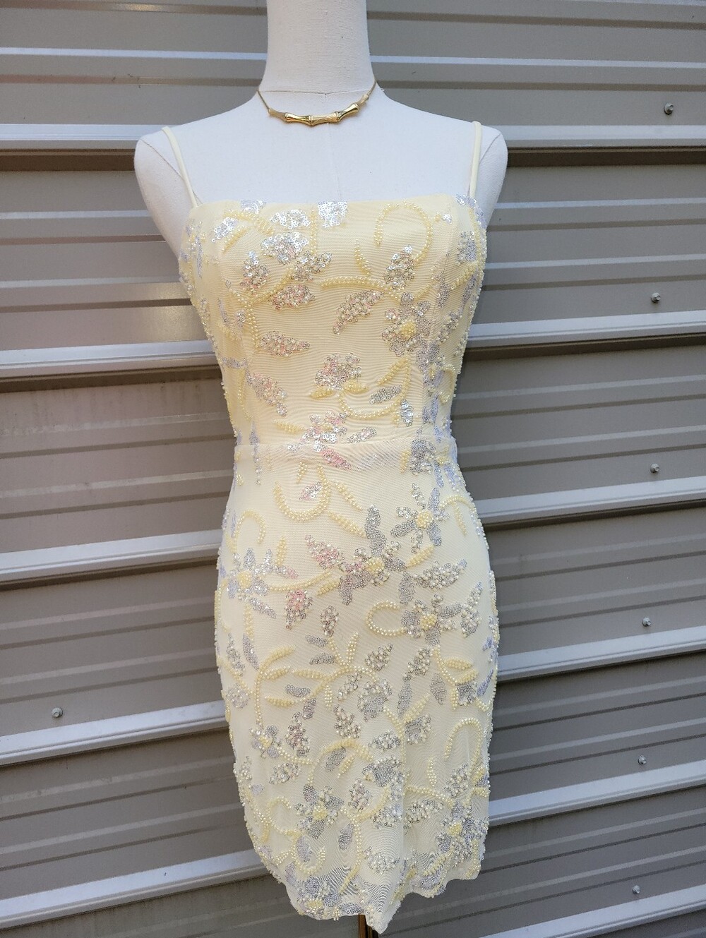 NWT Windsor Yellow Beaded Spaghetti-Strap Mini Dress